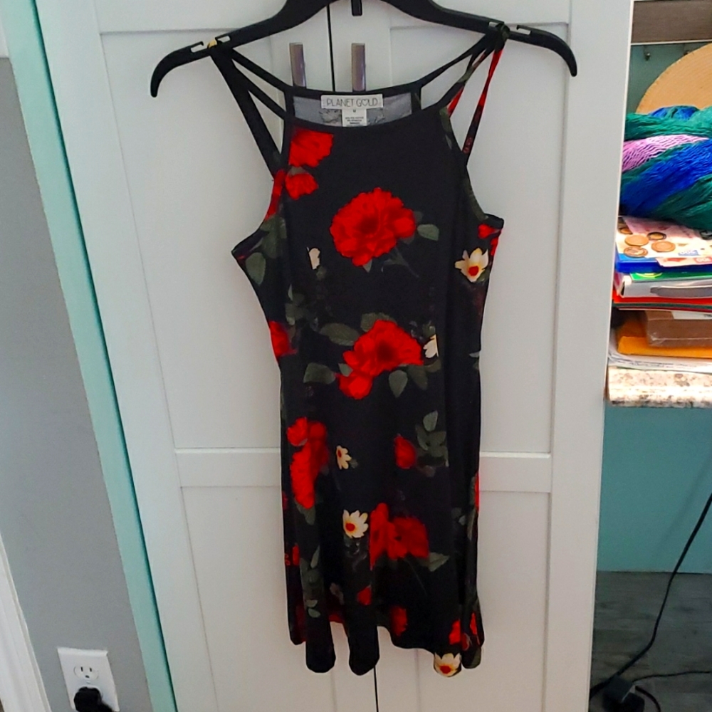 Red and Black Floral Dress